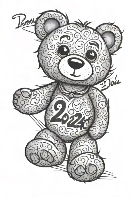 A Drawing Of A Teddy Bear With The Word Darren 2024 Under It
