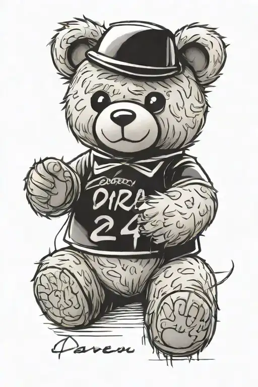 A Drawing Of A Teddy Bear With The Word Darren 2024 Under It