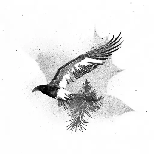 Raven Wing Turns To Pine Tree