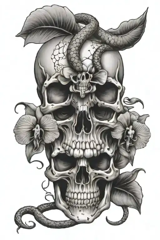 Skull With Orchid Flower And Snake Coming From The Eye