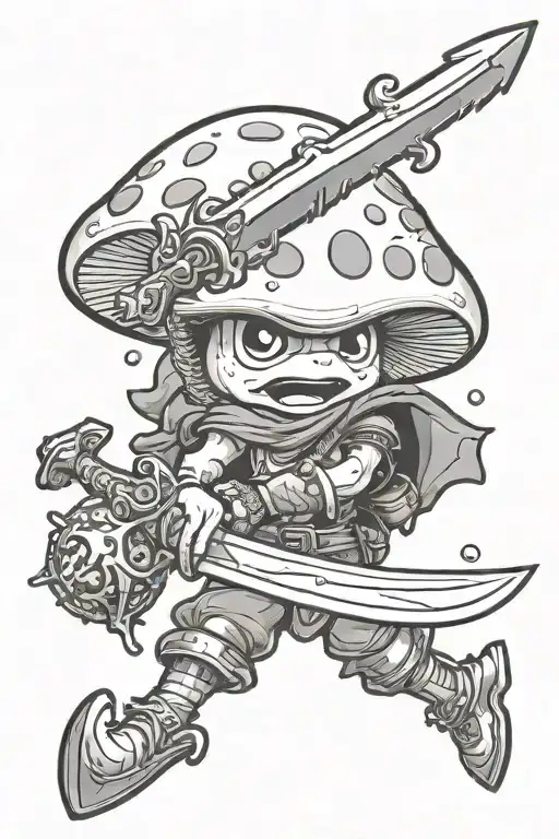 Cute Mushroom Guy With Huge Sword Surrounded