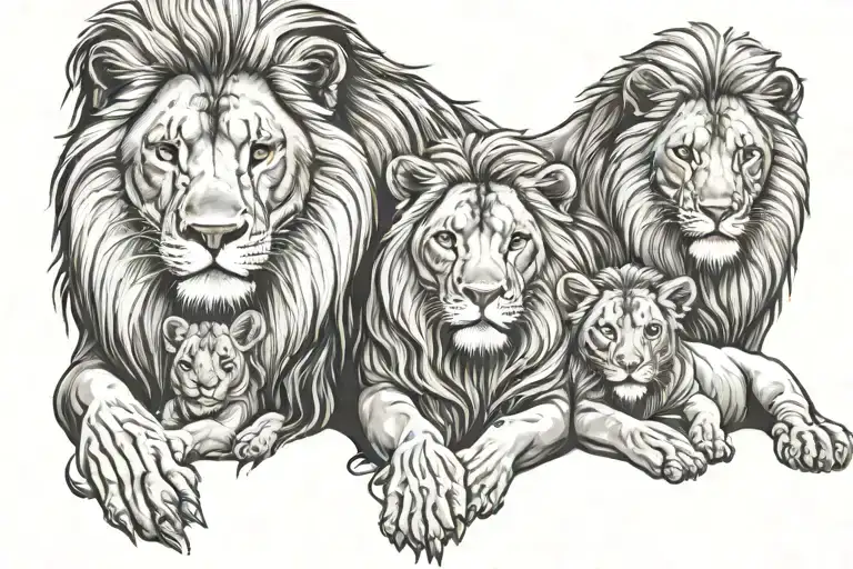 Lion Family With Two Children