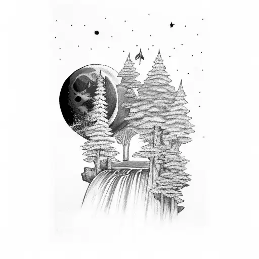 Moon And A Waterfall