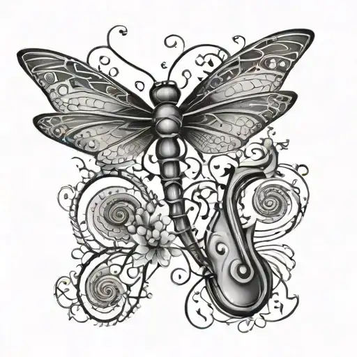 Musical Notes And Dragonfly Hovering