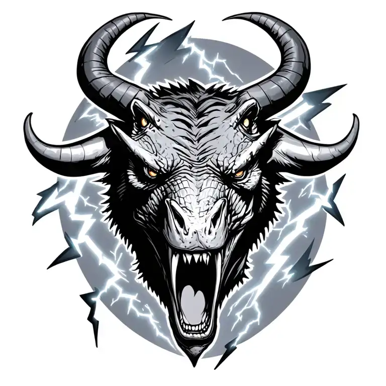 Angrytaurus Head With Lightning Bolts Emanating