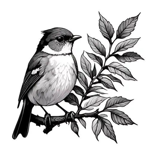 Robin And Leaves Growing