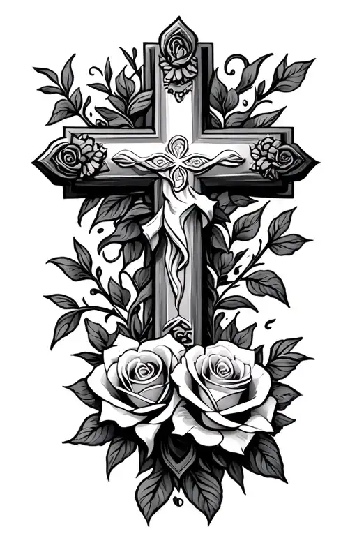 Christian Cross With Roses