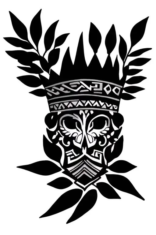 Generate A Forearm Tattoo Featuring A Crowned Laurel Wreath Surrounded By Aztec Tribal Patterns