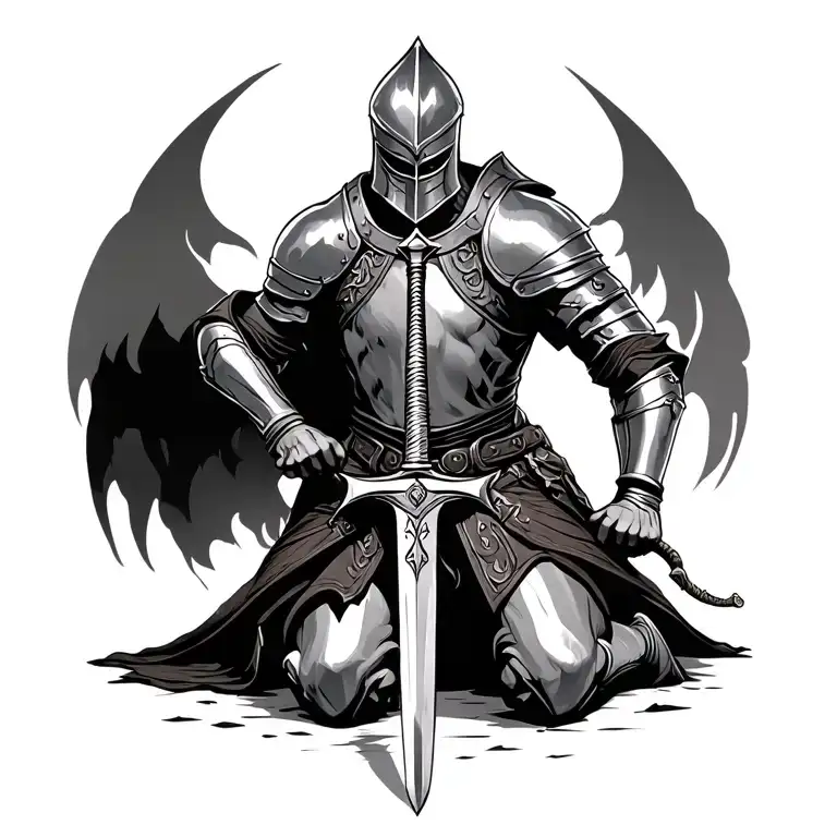 Kneeling Knight Holding A Sword