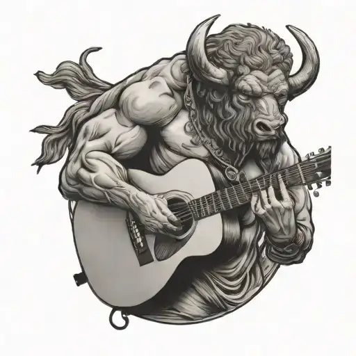 Humain With Buffalo Head Playing Guitar