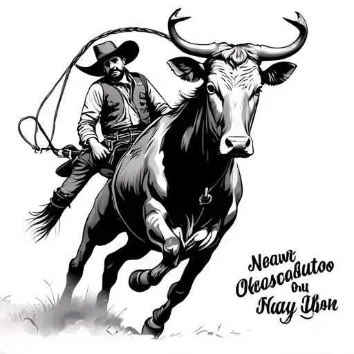 Cowboy Lassoing Big Horned Cattle