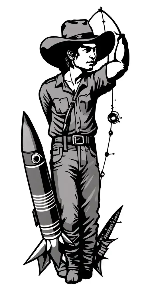 Gemini Symbol With Country Cowboy Fishing And A Army Missile