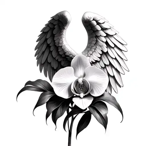 Angel Wings With An Orchid Flower