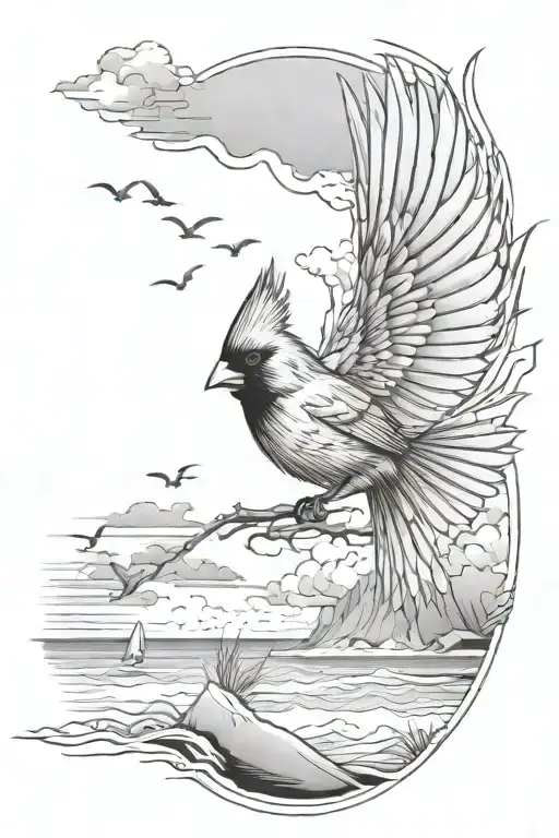 Cardinal Flying Over A Beach