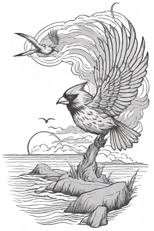 Cardinal Flying Over A Beach