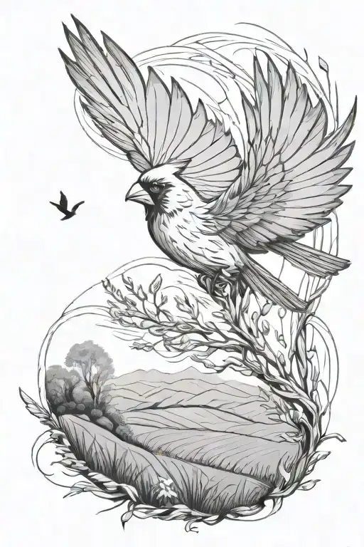 Cardinal Flying Over A Field