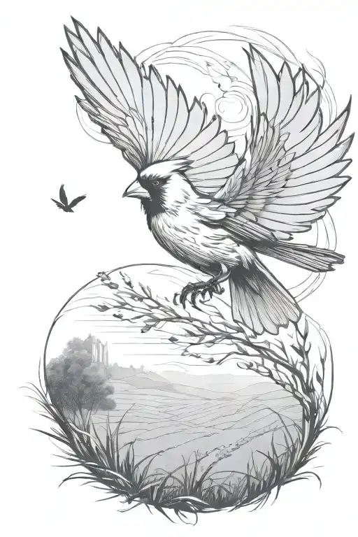 Cardinal Flying Over A Field