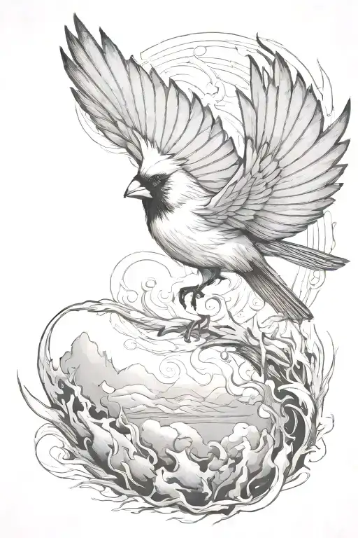 Cardinal Flying On Fire