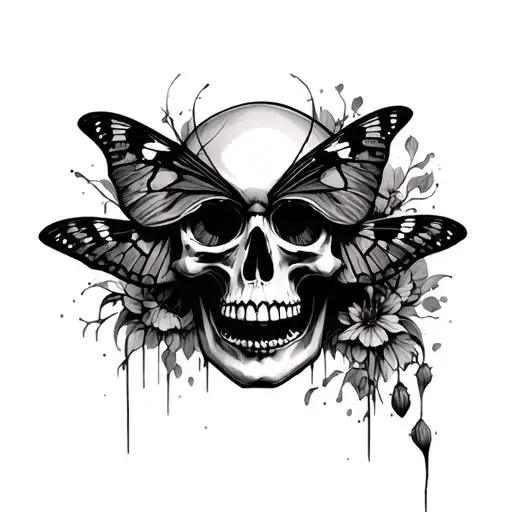 Skull And Moth In Eyes Surrounded