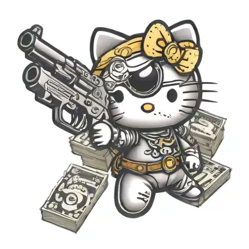 Tough Hello Kitty With Guns And Money