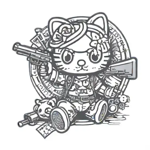 Gang Member Hello Kitty With Guns And Money