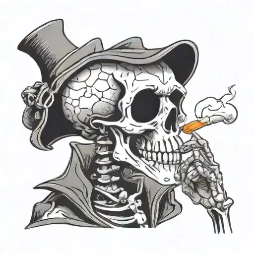 Cartoon Skeleton Smoking Sad