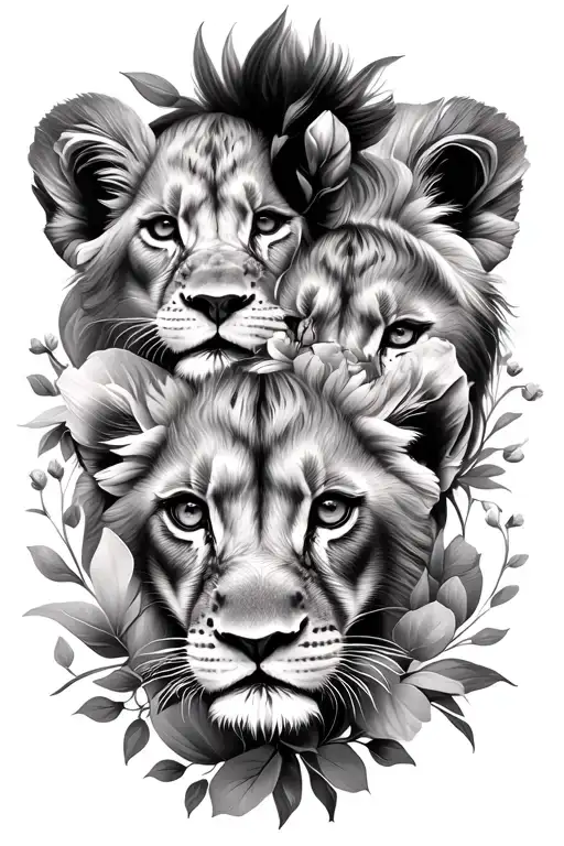 3 Lion Cub Faces Floral Design