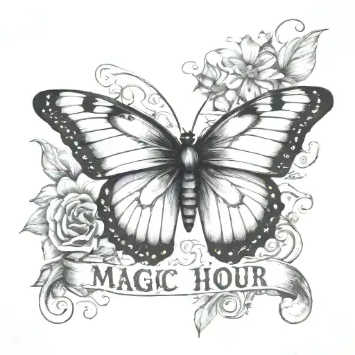 Magic Hour Word With Butterfly Resting