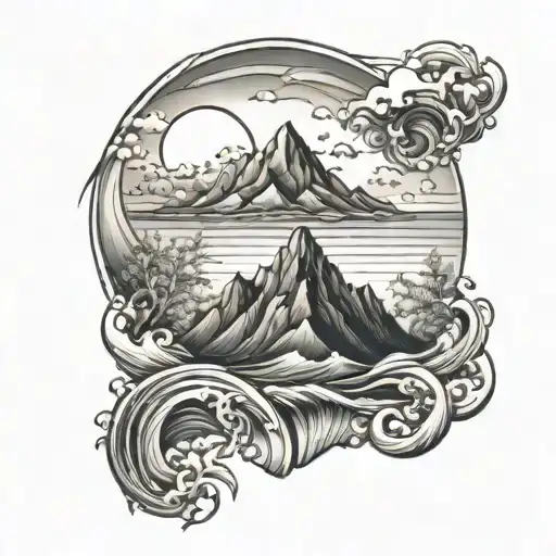 Mountains And Ocean Waves