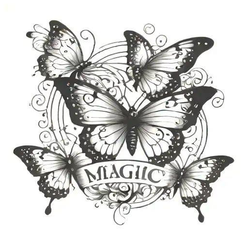 The Word Magic Hour In Cursive And Butterflies Around It Luminous Points