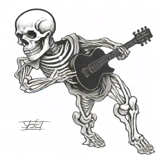 Minimalistic Tattoo About A Skeleton Playing A Guitar