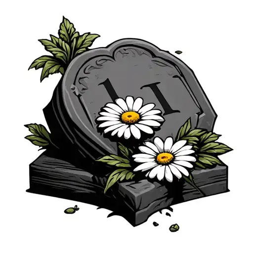 Tombstone With Daisy Laying On Top