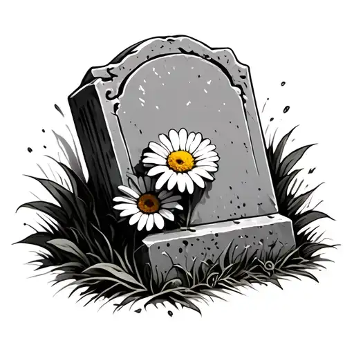 Tombstone With Daisy Laying On Top