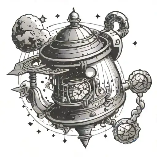 A Spacecraft Shaped Like A Coffee Pot Traveling Through A Galaxy