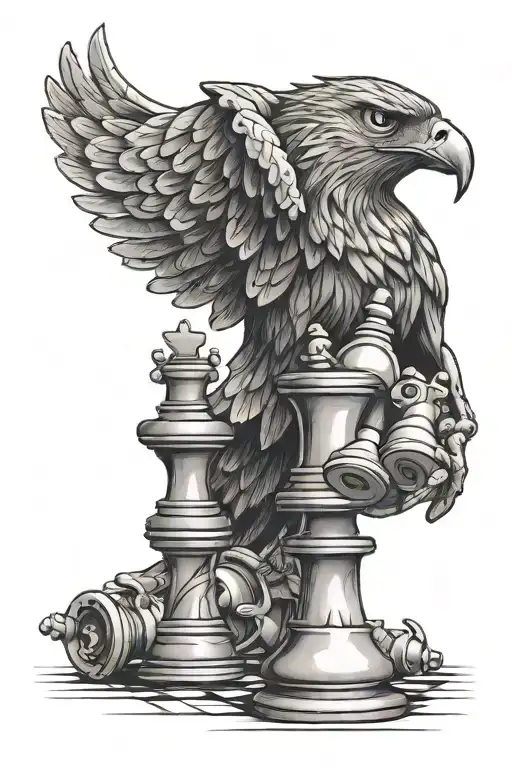 Hawk Gripping Chess Piece Incorporating Elements