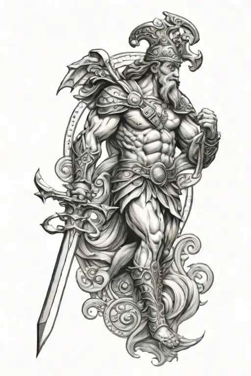 Poseidon In Olympus And Spartan Warriors Spear Shield Cross Arm Aleve