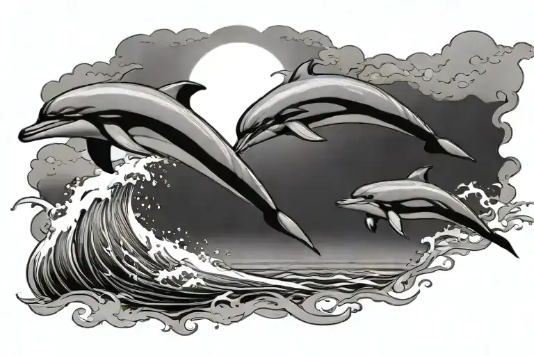 Dolphins Jumping With Sunset