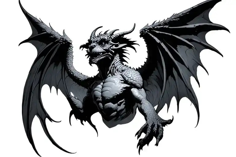 Dark Gothic Gargoyle With Wings Spread Wings Looking