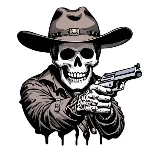 Skeleton With Cowboy Hat Holding Gun
