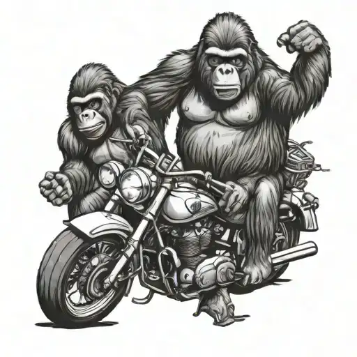 Gorilla Family On A Motorcycle
