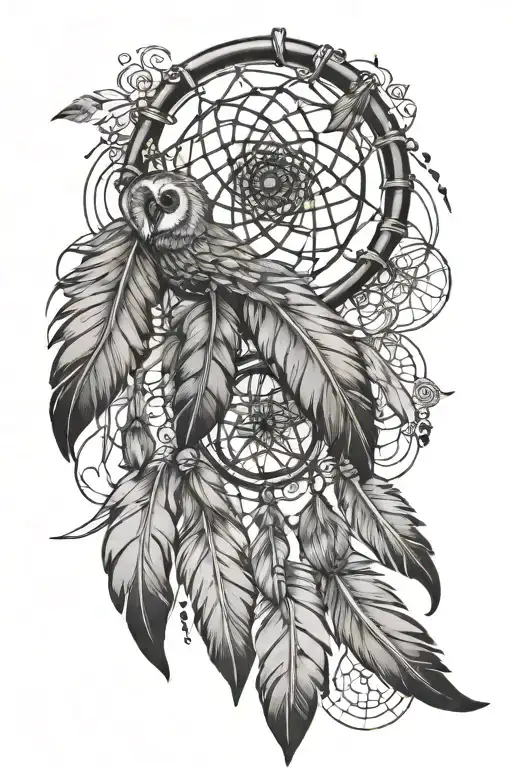 Dreamcatcher In Left Hand With Four Feathers Hanging On Fingers