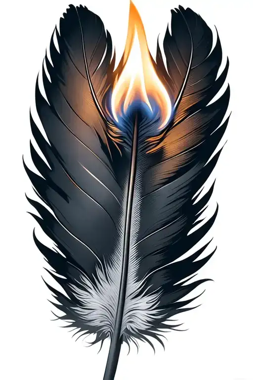 Feather Being Lit By Match Stick