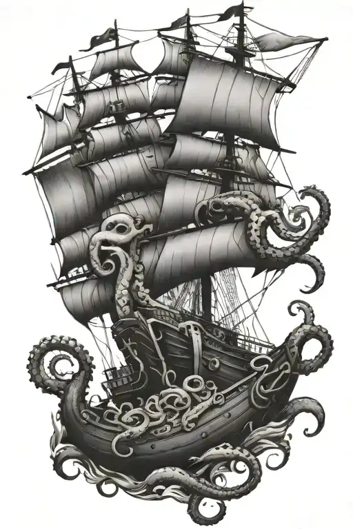 Octopus Crushing Ship Sailing