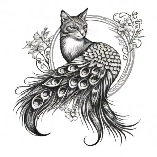 Cat And Peacock Feather