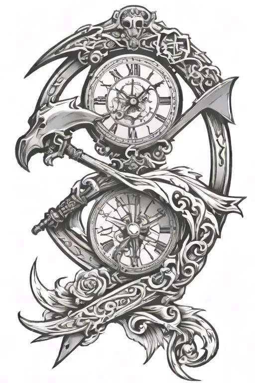 Scythe With A Clock Representing Death Clean Bold Lines
