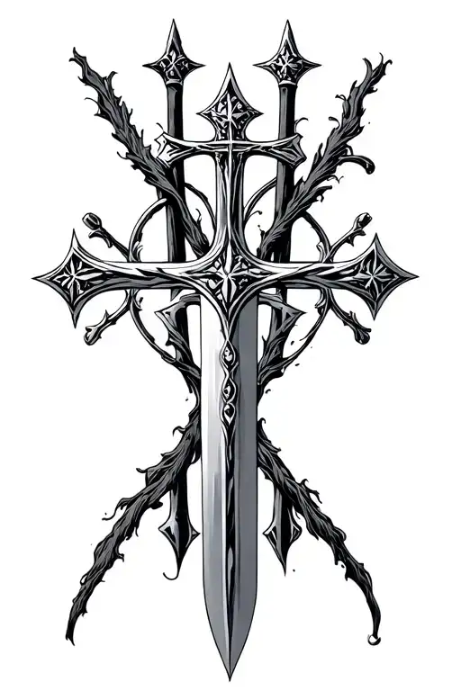 Three Crosses Middle One Being A Sword