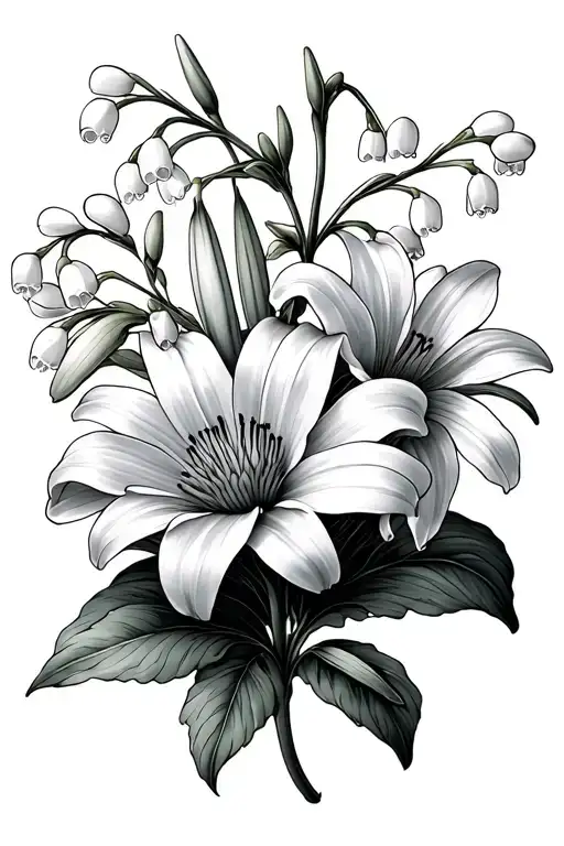 Lily Of The Valley And A Aster And A Lily Intertwined