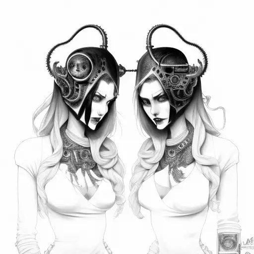 Goth Cyborg Gemini Sisters Mysterious Smile