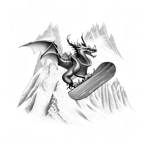 Snowboarding Down A Mountain With A Dragon In The Background