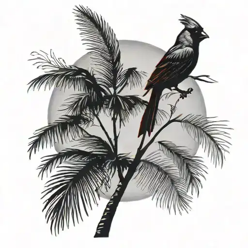 Cardinal And Palm Tree Silhouette